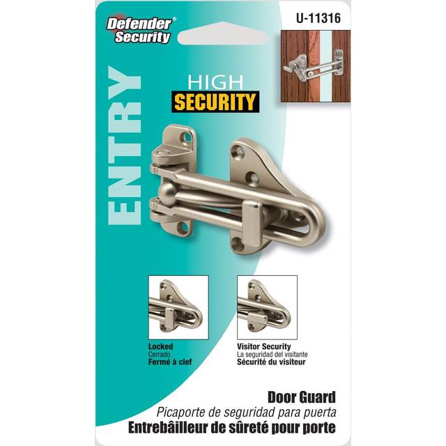 Defender Security U 11316 Swing Bar Door Guard with High Security Auxiliary Lock, Satin Nickel, 1 Pack