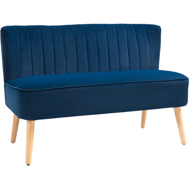 HOMCOM Velvet-Feel Double Sofa w/ Wood Frame Foam Padding High Back - Blue | TJ Hughes