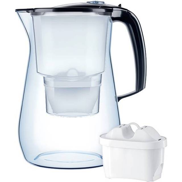 AQUAPHOR Vattenfilter Onyx Svart inklusive 1 MAXFOR+ Filter I Vattenfilter med glasoptik för 4,2 liter I Karaff I Minskar kalk och klor I Perfekt för familjen I Premiumkvalitet I Stilig behållare