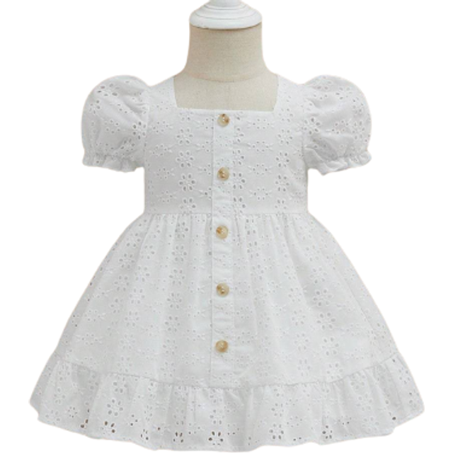 SHEIN Baby Girl Eyelet Embroidery Puff Sleeve Ruffle Hem Dress