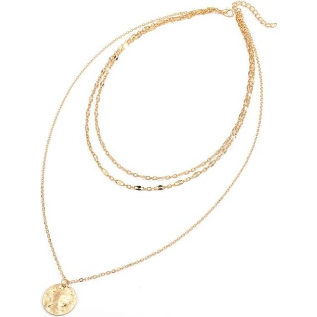 SHEIN Fashionable Textured Round Charm Layered Necklace