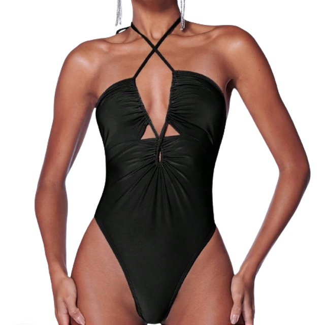 SHEIN Lace Up Front Tie Backless Halter Bodysuit