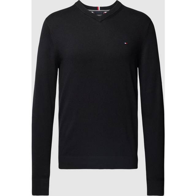 Men's Tommy Hilfiger Pima Organic Cotton Mens Cashmere V-Neck Jumper - Black - Size: 38