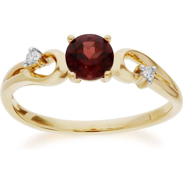 Classic Round Garnet & Diamond Ring in 9ct Yellow Gold