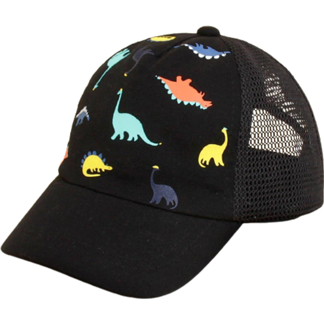 1 st Babydjursmönster svart hatt utomhus solskydd Dinosaurietryck nätbaseballkeps, lämplig för semesterfödelsedag (4-7Y,1-2Y,2-3Y)