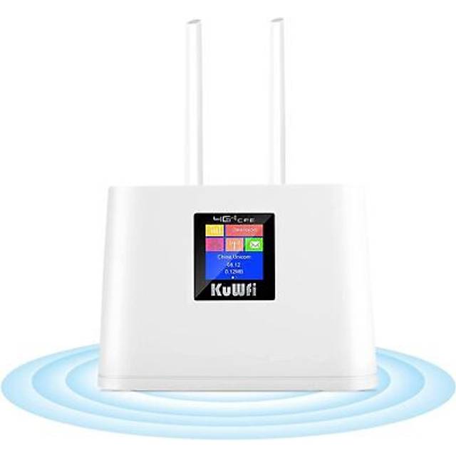 4 g LTE-router med SIM-kort, KuWFi 300 Mbps trådlös WLAN-router med SIM-plats för hem/kontor stöder B1/B3/B5/B7/B8/B20, stöder 10 WiFi-användare