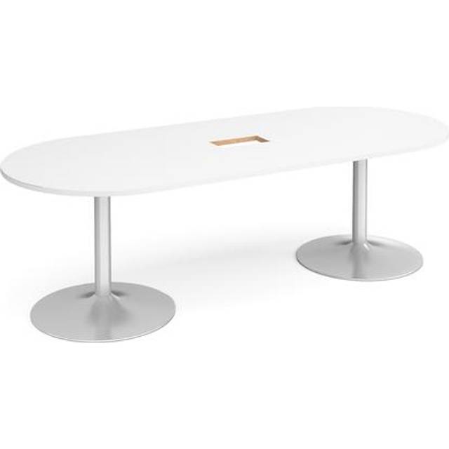 Trumpet Base D - End Office Boardroom Table with Power Module Cut Out - White - Silver Base