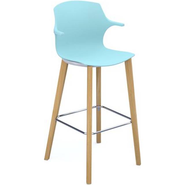 Social Spaces Roscoe High Stool with Natural Oak Legs and Plastic Shell with Arm - ice blue