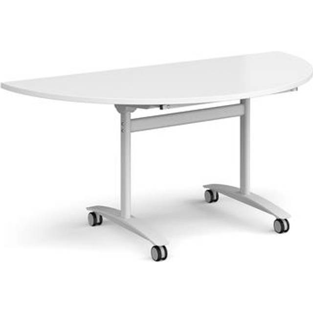 Semi Circular Deluxe Fliptop Meeting Table with White Frame 1600mm x 800mm – White