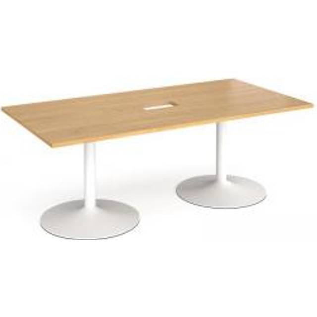 Trumpet Base Rectangular Office Boardroom Table with Power Module Cut Out - Oak - White Base - W2000mm