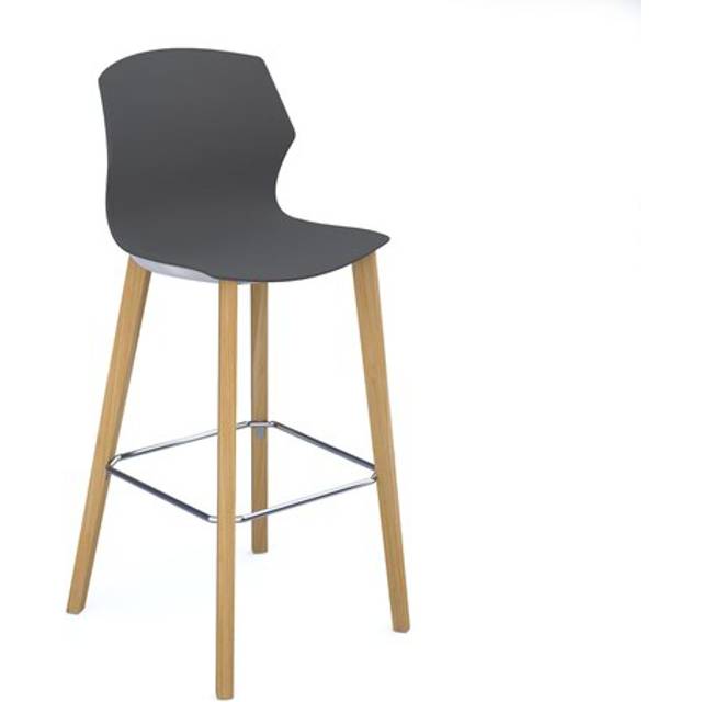 Social Spaces Roscoe High Stool with Natural Oak Legs and Plastic Shell - Charco - charcoal/grey