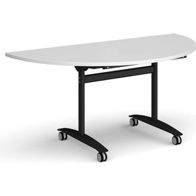 Semi Circular Deluxe Fliptop Meeting Table with Black Frame 1600mm x 800mm – White