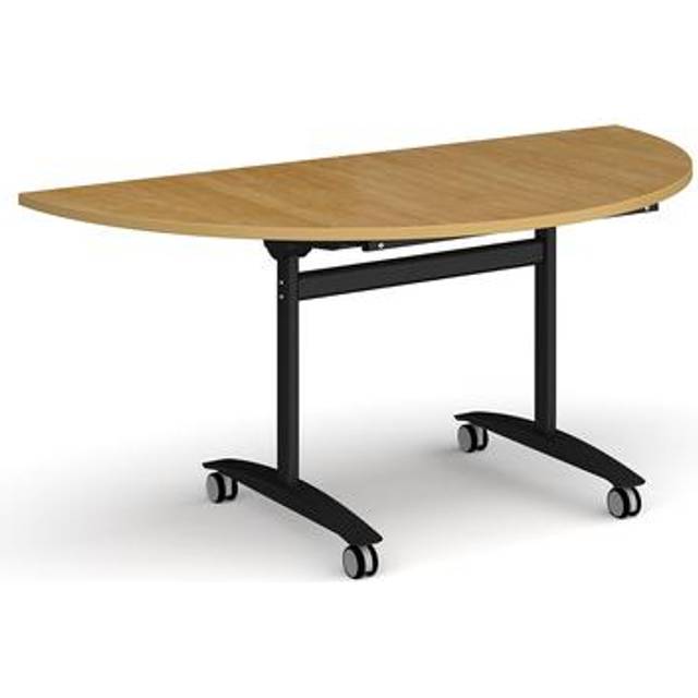 Semi Circular Deluxe Fliptop Meeting Table with Black Frame 1600mm x 800mm – Oak