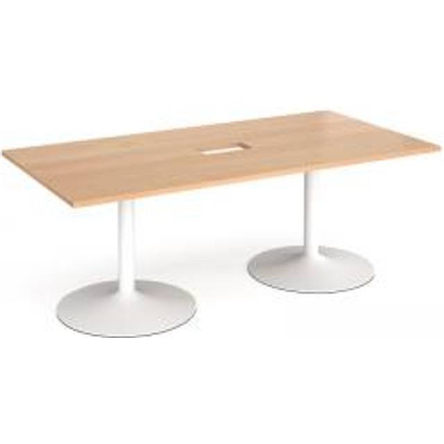 Trumpet Base Rectangular Office Boardroom Table with Power Module Cut Out - Beech - White Base - W2000mm