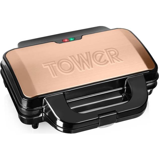 Tower T27013RG Deep Fill Sandwich Maker, Automatic Temp Control, Non Stick Deep Fill Plates, Rose Gold - Black;Rose Gold (27.4cm W X 27.4cm D)