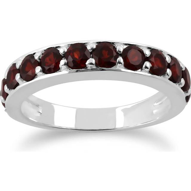 Classic Round Garnet Half Eternity Ring in 925 Sterling Silver
