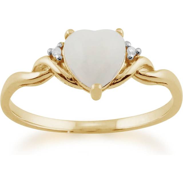Classic Opal & Diamonds Heart Ring in 9ct Yellow Gold