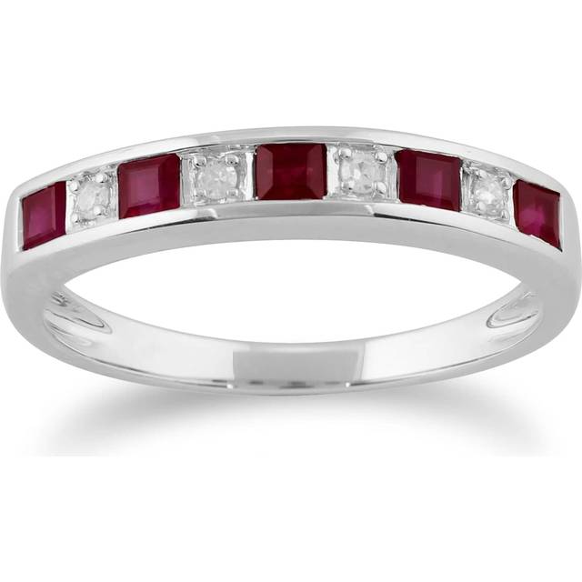 Classic Square Ruby & Diamond Half Eternity Ring 9ct White Gold