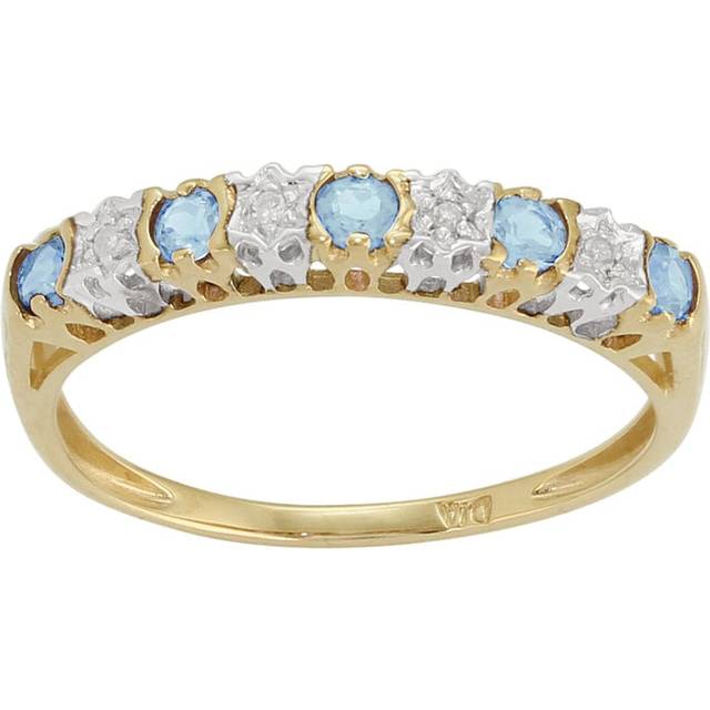 Classic Round Blue Topaz & Diamond Eternity Ring in 9ct Yellow Gold