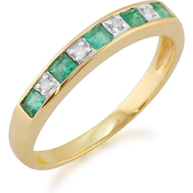 Classic Square Emerald & Diamond Half Eternity Ring in 9ct Yellow Gold