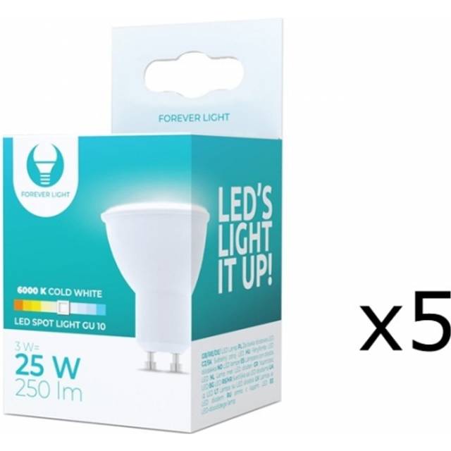 LED-Lampa GU10, 3W, 230V, 6000K, 5-pack, Kallvitt