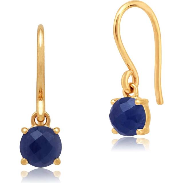 Classic Round Sapphire Checkerboard Hook Drop Earrings in 9ct Gold