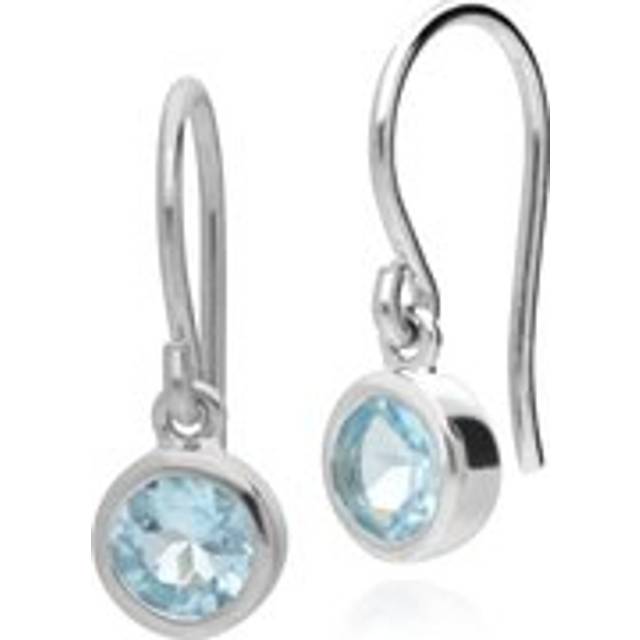 Essential Round Blue Topaz Bezel Set Drop Earrings in 925 Sterling Silver