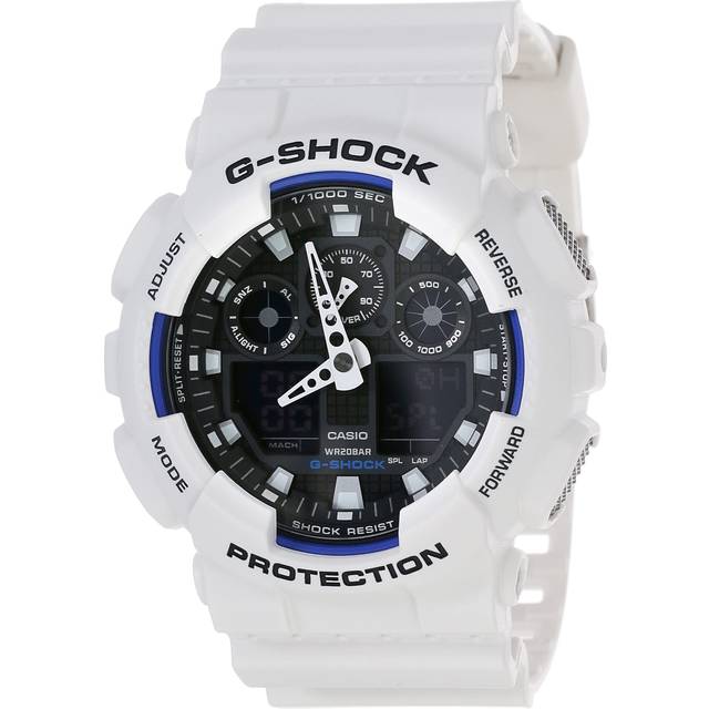 CASIO G-Shock Analog-Digital 'White' GA-100B-7A - White/Blue - Free