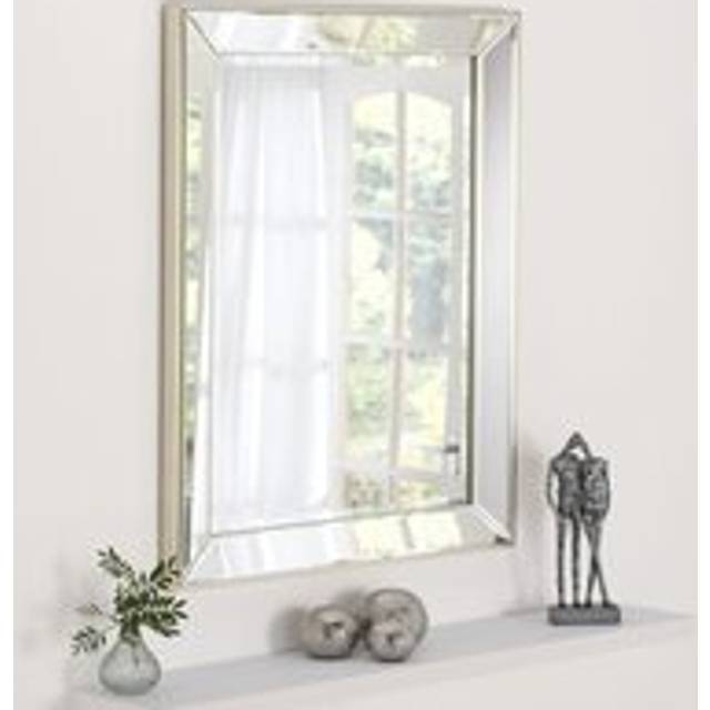 Yearn Champagne Trim Rectangular Bevelled Mirror 92 x 66cm - Silver