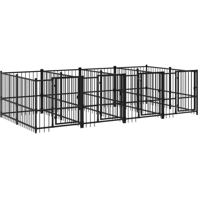 vidaXL Outdoor Dog Kennel Steel 7.51 m² - Black