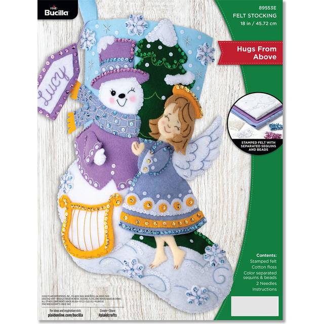 Bucilla Felt Applique 18 Stocking Making Kit  Hugs from Above  Perfect for DIY Arts and Crafts  89553E