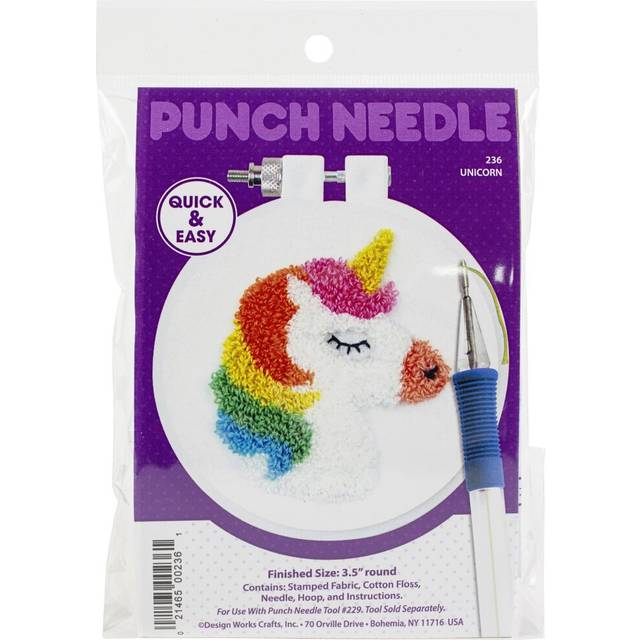 "Design Works Punch Needle Kit 3.5"" Round-Unicorn DW236"