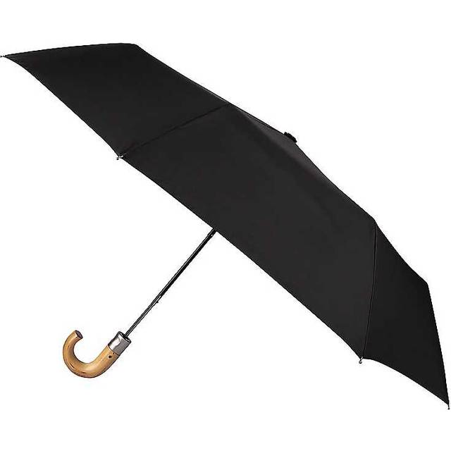 Totes ECO-BRELLA&#xAE; Auto Open Wood Crook Handle Umbrella - Black