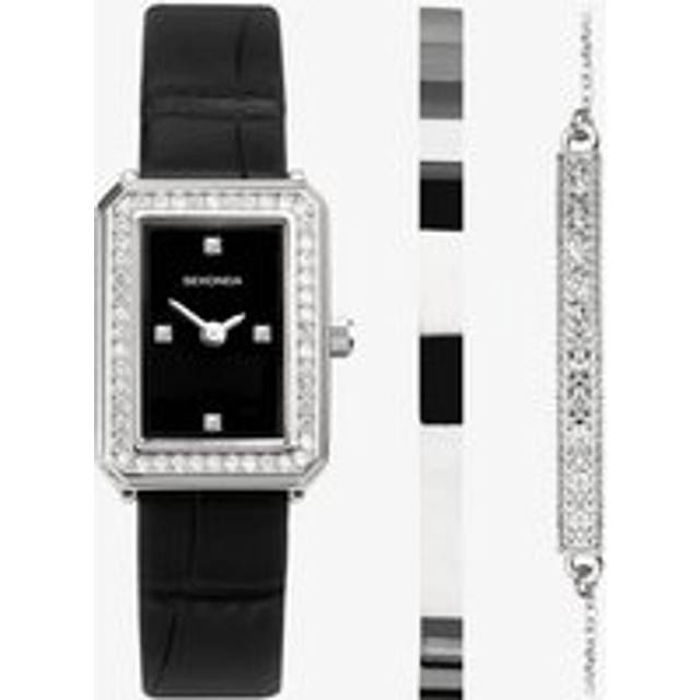 Sekonda Sekonda Ladies Gift Set Watch | Silver Case & Leather Strap with Black Dial | 49005