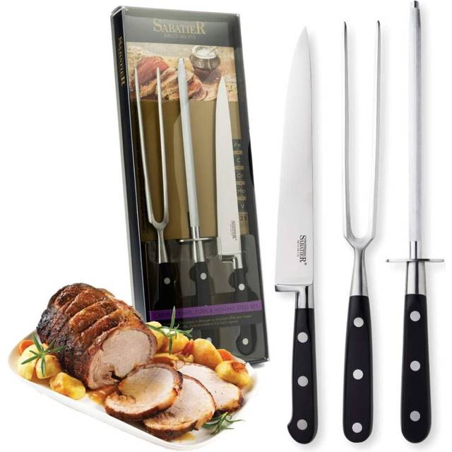 Sabatier Professional 3 Piece Carving Knife, Carving Fork & Sharpening Steel Set