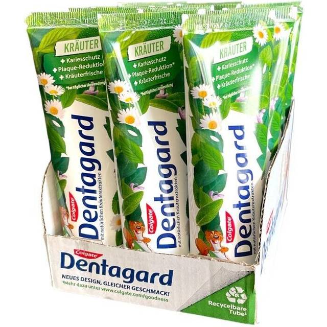 Dentagard Tandkräm original 12 x 75 ml – tandrengöring eliminerar plack, stärker tandköttet och bekämpar karies – uppfriskande smak med naturliga örtextrakt
