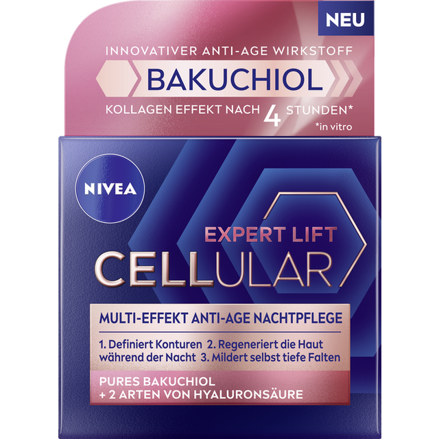 NIVEA Cellular Expert Lift Multi-Effekt Anti-Age nattvård, fuktgivande nattkräm för en ung hud, Anti-Age ansiktskräm med hyaluronsyra (50 ml)