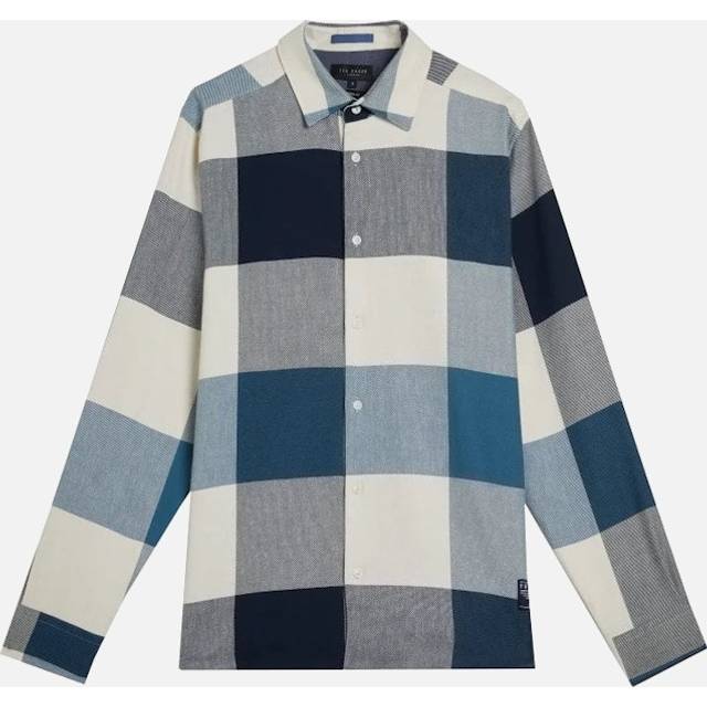 Ted Baker Mens Neetly Long Sleeve Scale Check Shirt in Blue Cotton - Size Large