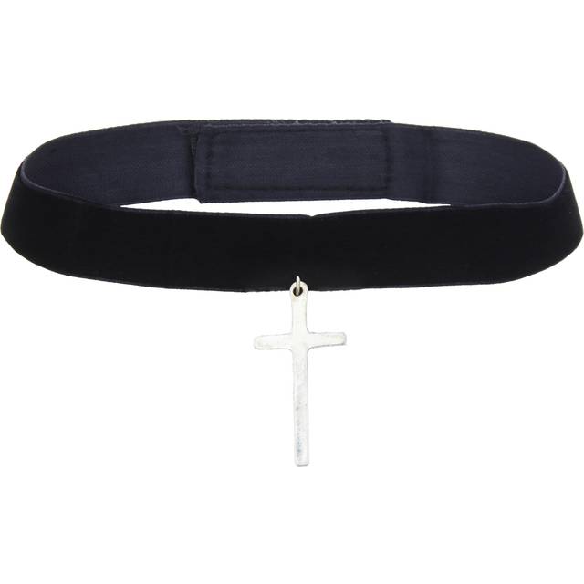 Vintage velvet choker/ necklace with silver plain cross pendant
