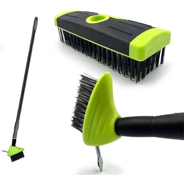 3in1 Extendable Weed Brush Garden Patio Cleaner Removal Scraping Tool - Black Green