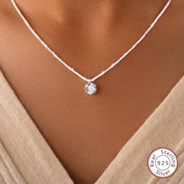 Esberry 1pc Sparkle Moissanite Rhinestone Wedding Necklace For Women S925/925 Sterling Silver Promise Necklace Eternity Necklace Mother&#39;s Day Valentine&#39;s Day