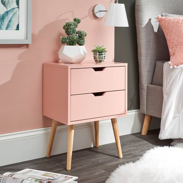 Nyborg Single 2 Drawer Bedside - Pink - One Size