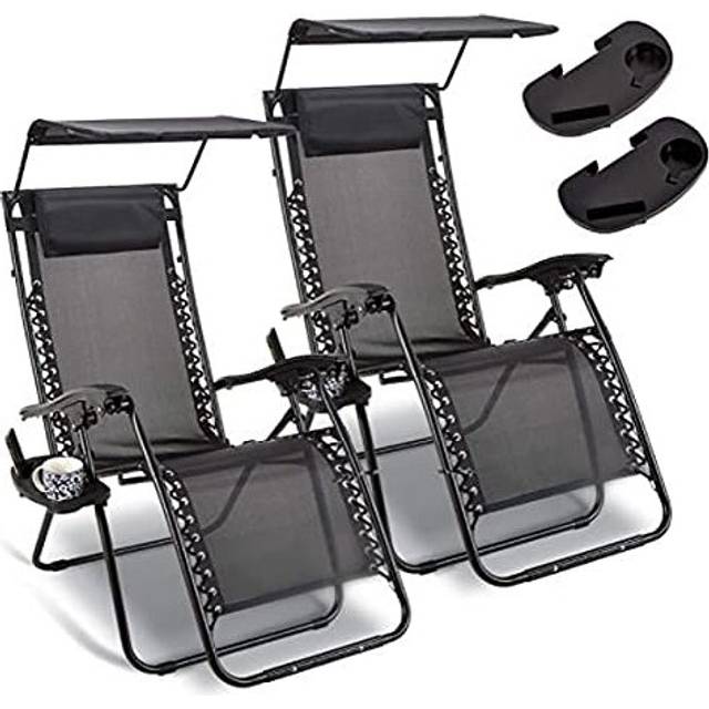 Set of 2 Black Zero Gravity Sun Loungers Twin Pack Textoline Lounge
