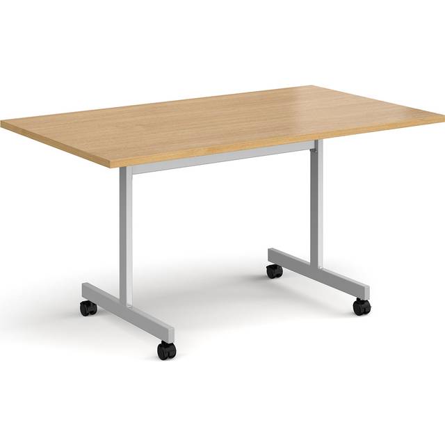 Rectangular Oak Flip Top Meeting Table with Silver Frame - 1400mm