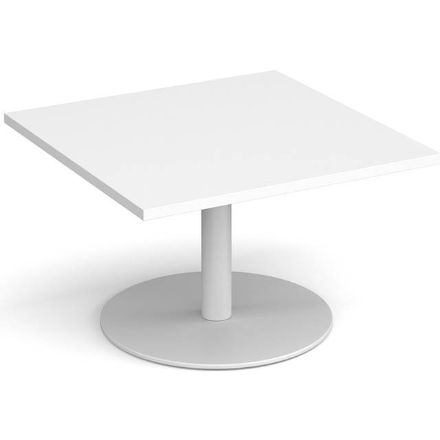 Monza Square Cafe and Bistro Coffee Table with Flat Round White Base - Table Top Width 800mm - White - Height - 490mm