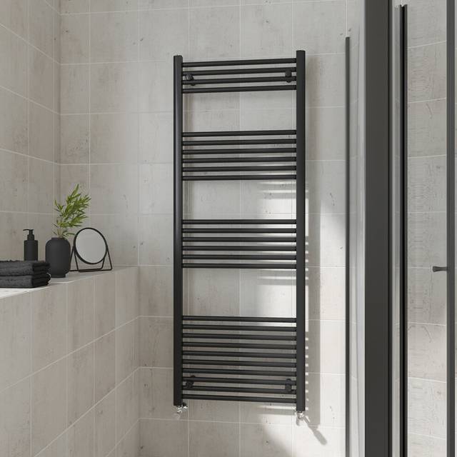 (Straight, 1600x600mm) Warmehaus Heated Towel Rail Black Bathroom Ladder Style Radiator Central Heating