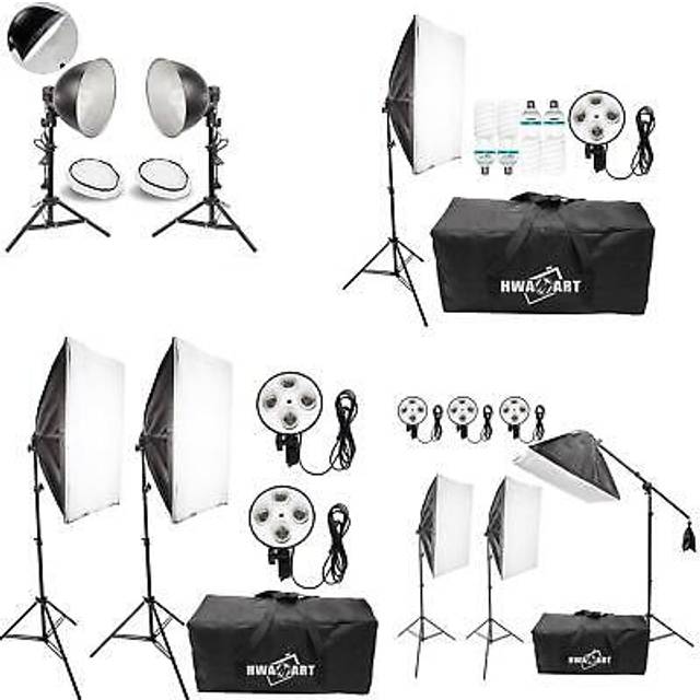 2x Mini Studio Continuous Lighting Kit with 45W 5500K Bulbs & Tripod Stands
