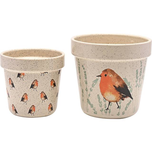 Widdop &amp; Co Country Living Robin Set of Two Ceramic Planters