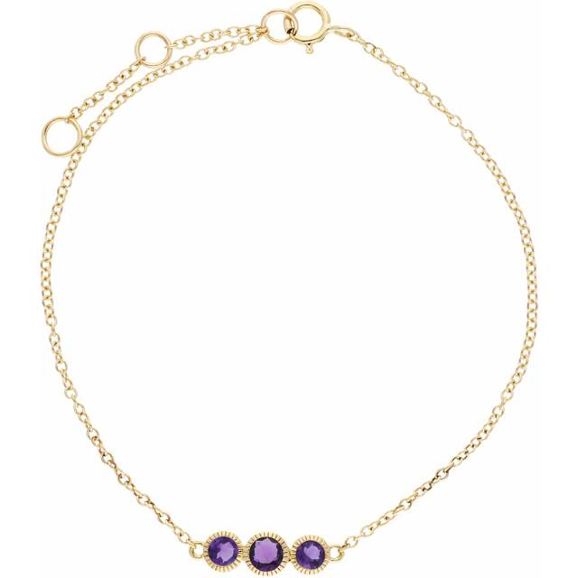 Classic Round Amethyst Three Stone Milgrain Bracelet in 9ct Gold