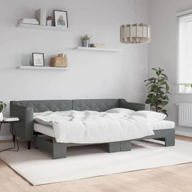 Dagbädd med madrasser utdragbar mörkgrå 80x200 cm tyg
